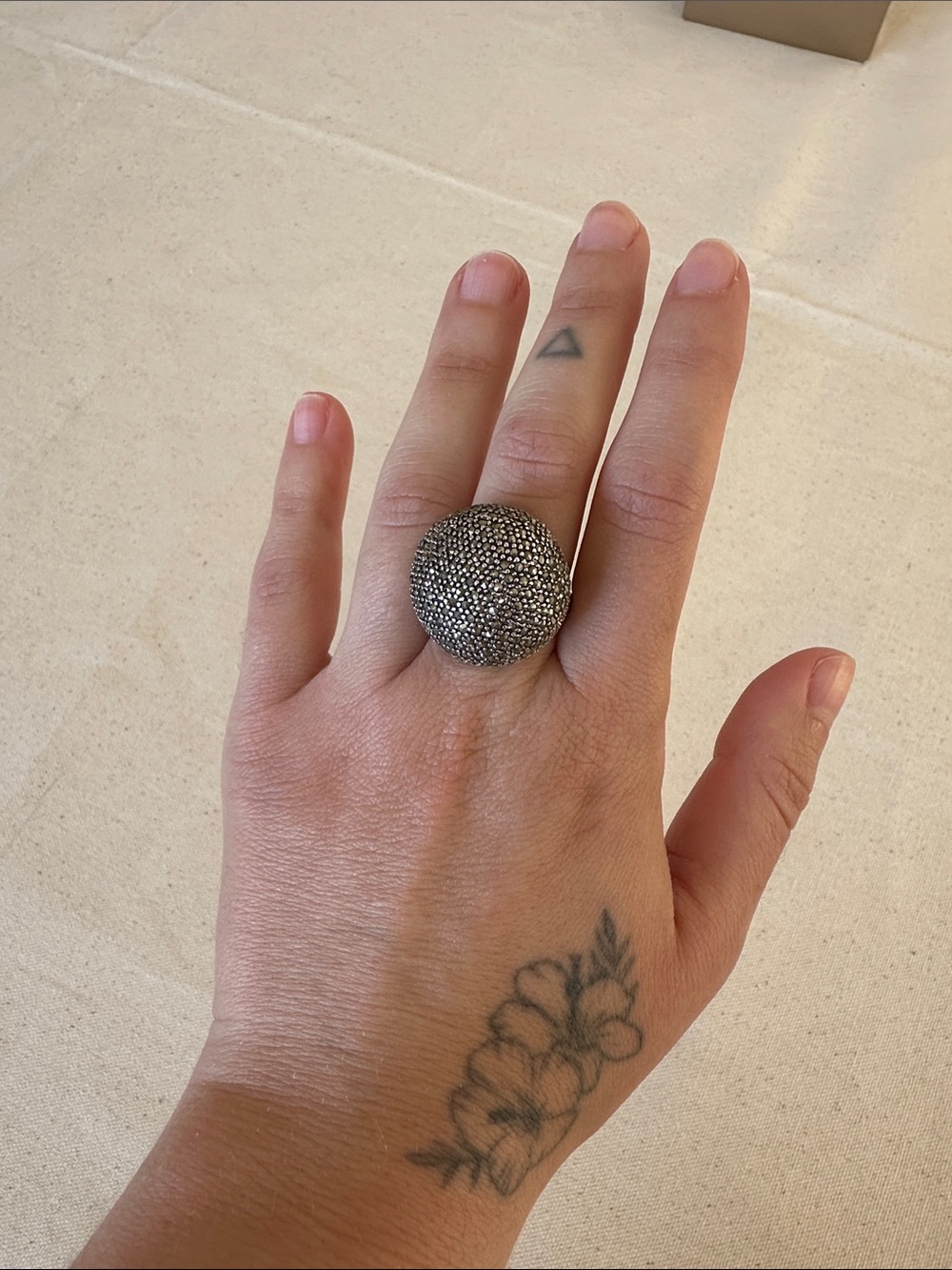 Marcasite Sterling Silver Dome Cocktail Ring - 925 Silver - Picture 5 of 6